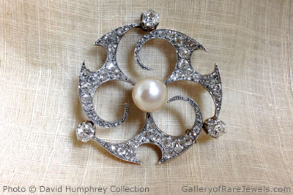 Edwardian Diamond, Natural Pearl Brooch