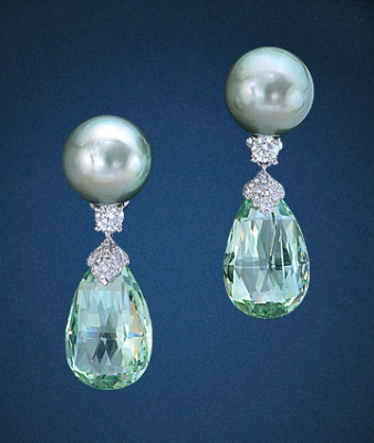 Platinum Green Beryl Diamond Earrings