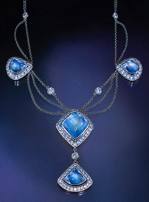 Rainbow Moonstone Diamond Platinum Necklace