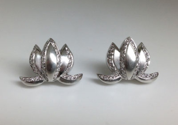 Platinum and Diamond Lotus Earrings