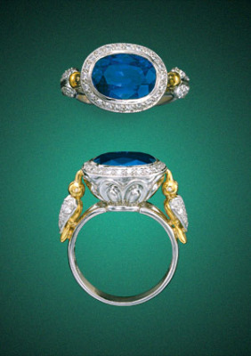 Blue Sapphire Platinum Gold Ring