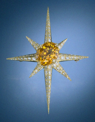 Orange Sapphire Sunburst Brooch