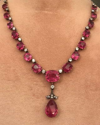 Antique Tourmaline and Diamond Bridal Necklace and Earrings 1928