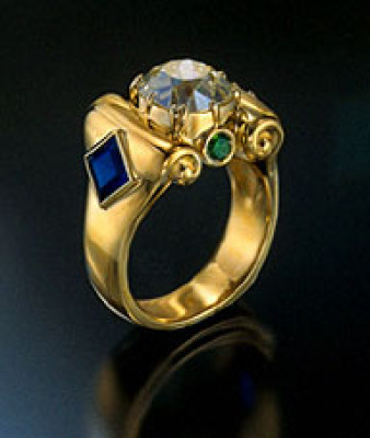 Cushion Cut Diamond & Burmese Sapphire Ring