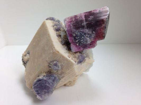 Perching Tourmaline with Albite and Lepidolite view one