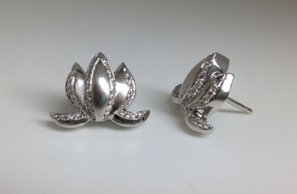 Platinum and Diamond Lotus Earrings view one