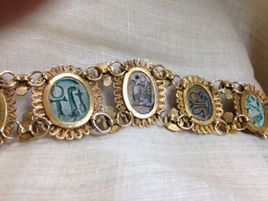 Ancient Egyptian Scarab and 18K gold Bracelet circa 1880 view two