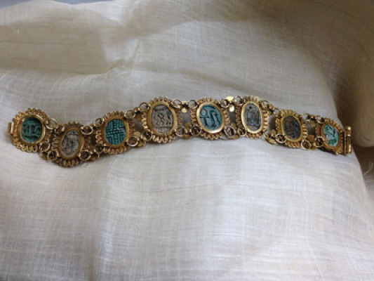 Ancient Egyptian Scarab and 18K gold Bracelet circa 1880 view one